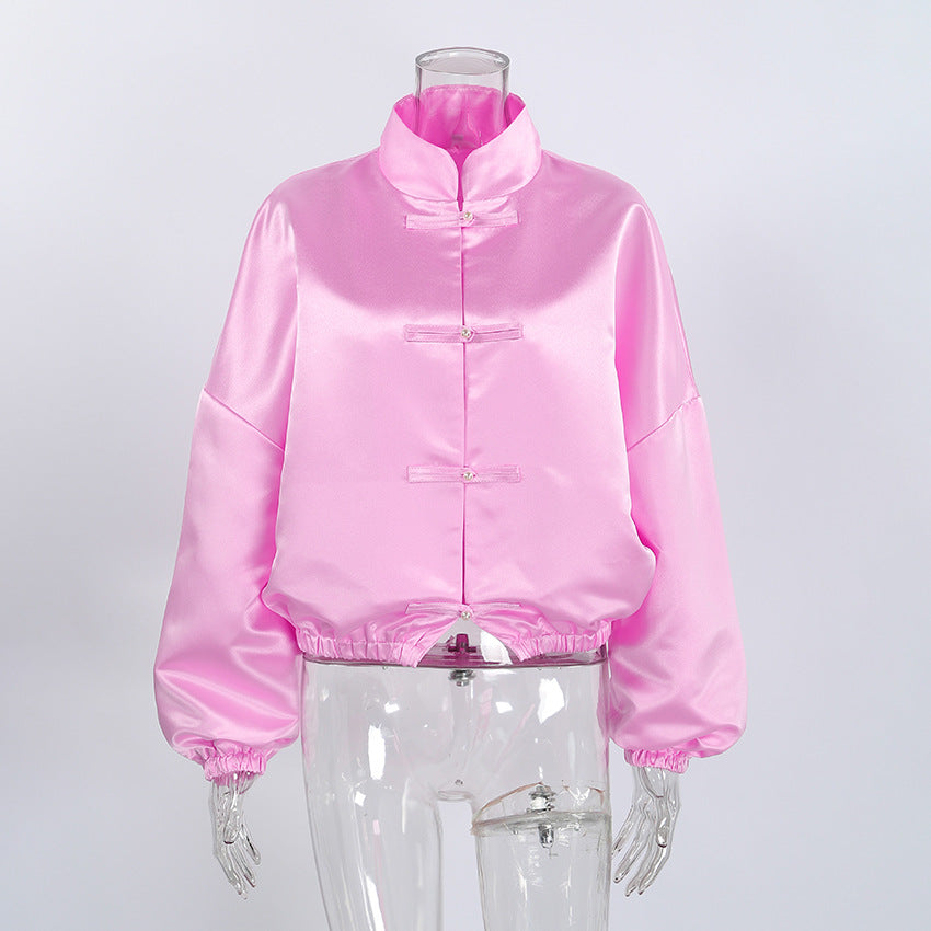 Women's High Neck Puff Sleeve Bomber Jacket