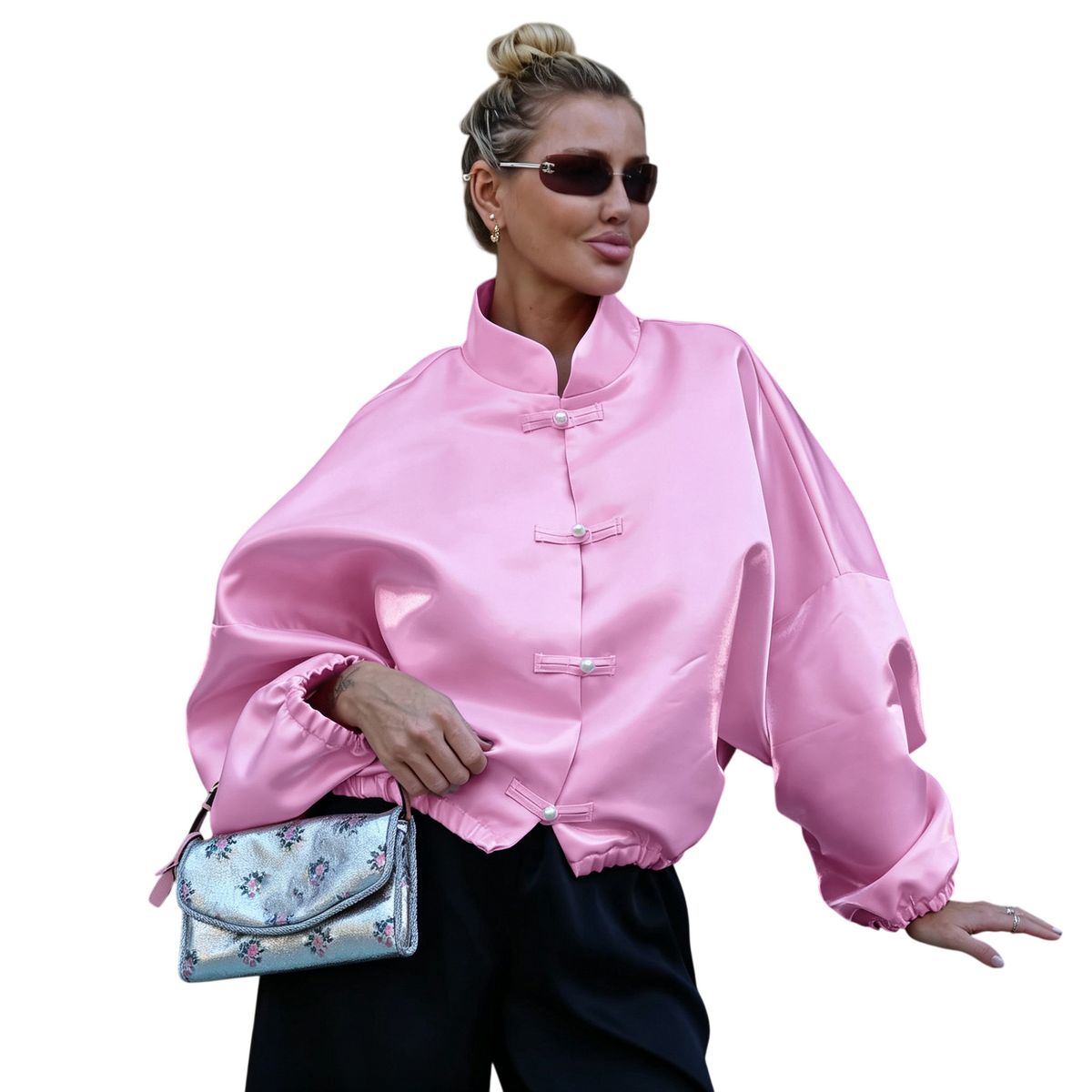 Women's High Neck Puff Sleeve Bomber Jacket