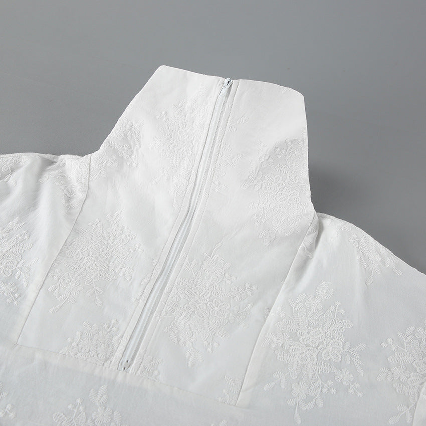 Women's Oversized Zip-Up Top with Lace Trim