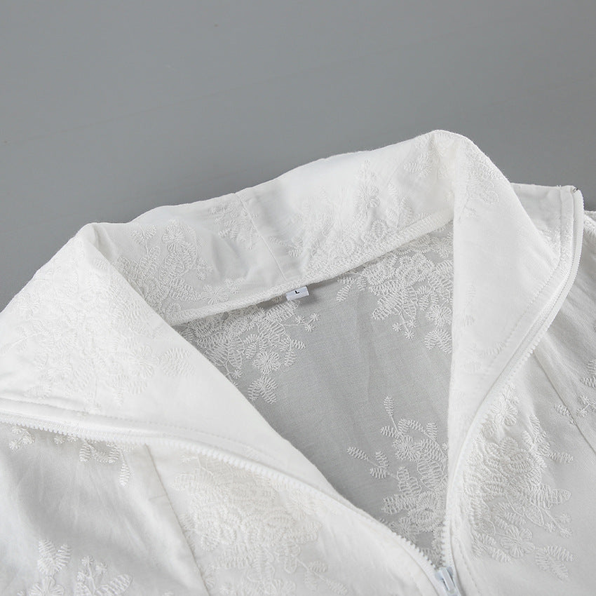 Women's Oversized Zip-Up Top with Lace Trim