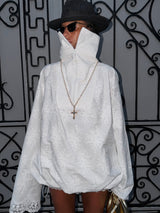 Women's Oversized Zip-Up Top with Lace Trim