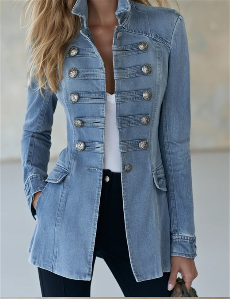 Women's Denim Military Button-Front Jacket