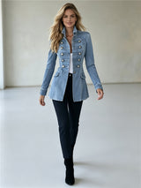 Women's Denim Military Button-Front Jacket