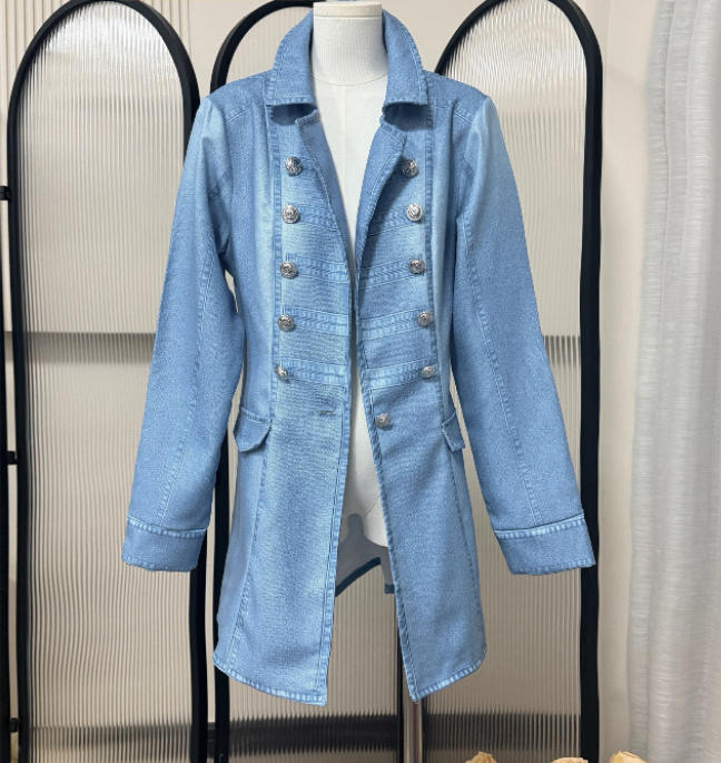 Women's Denim Military Button-Front Jacket