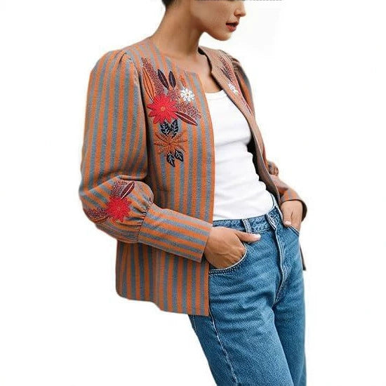 Women's  Ptinted Puff Sleeve Jacket