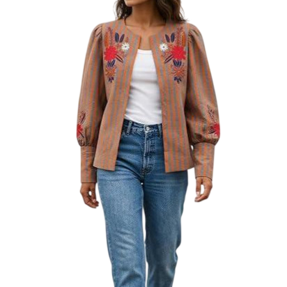 Women's  Ptinted Puff Sleeve Jacket