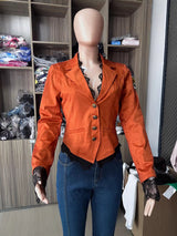 Women's Suede Blazer Jacket with Lace Details