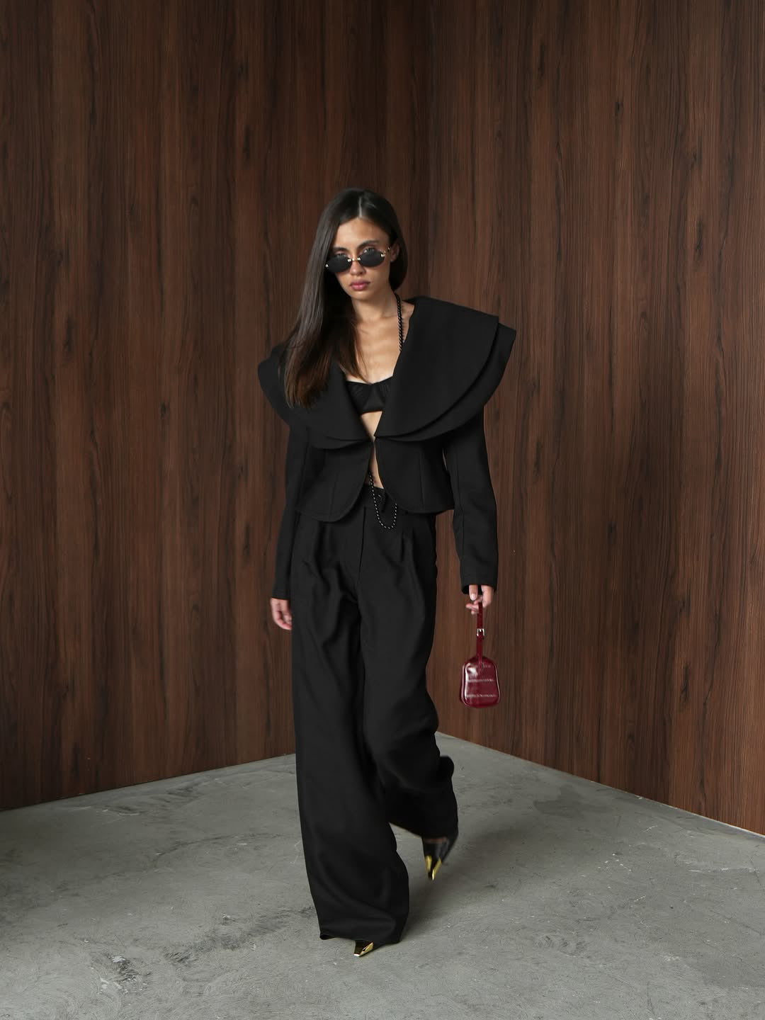 Women's Statement Collar Blazer and Pants Set