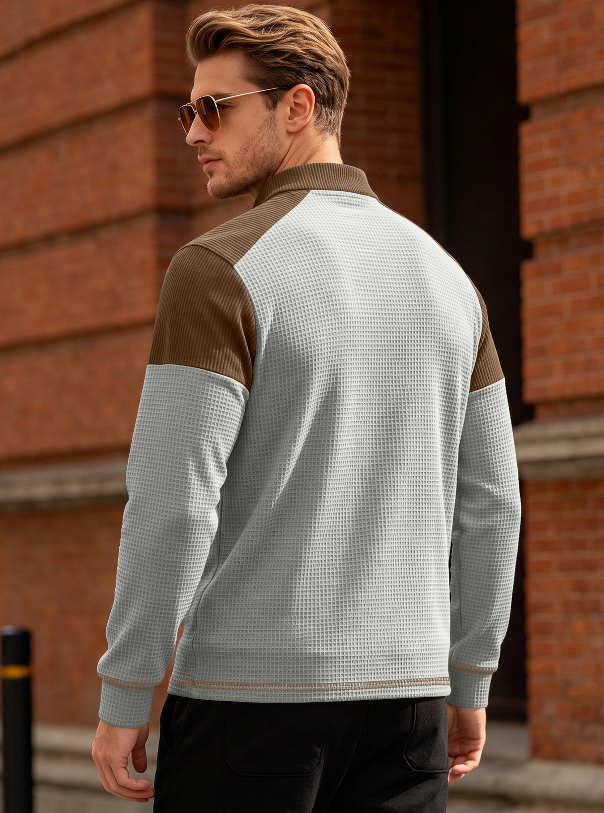 Men's Textured Henley Neck Long Sleeve Top