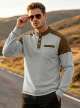Men's Textured Henley Neck Long Sleeve Top