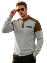 Men's Textured Henley Neck Long Sleeve Top