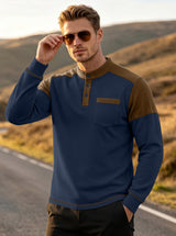 Men's Textured Henley Neck Long Sleeve Top