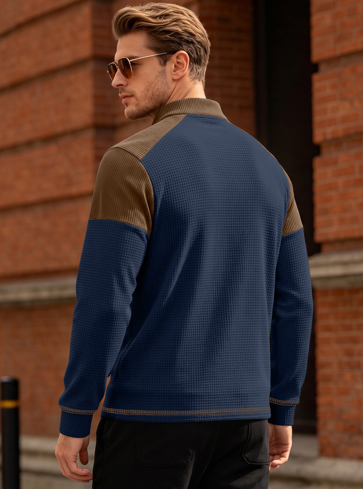 Men's Textured Henley Neck Long Sleeve Top