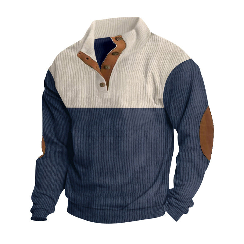 Men's Ribbed Henley Neck Long Sleeve Top