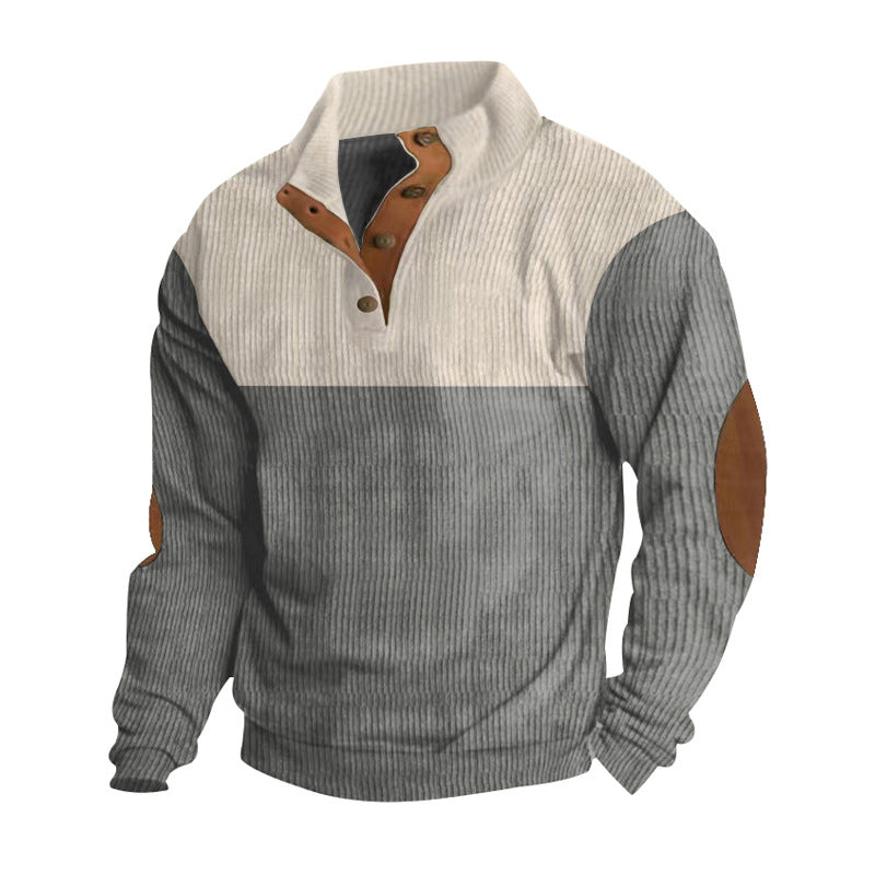 Men's Ribbed Henley Neck Long Sleeve Top