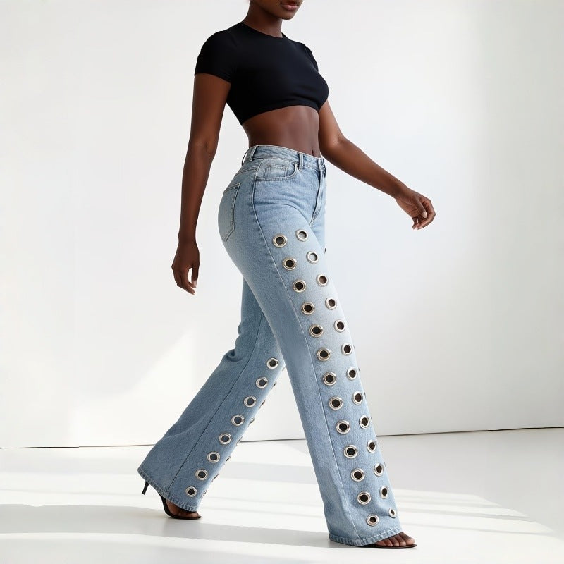 Women's Eyelet Detail Wide Leg Jeans