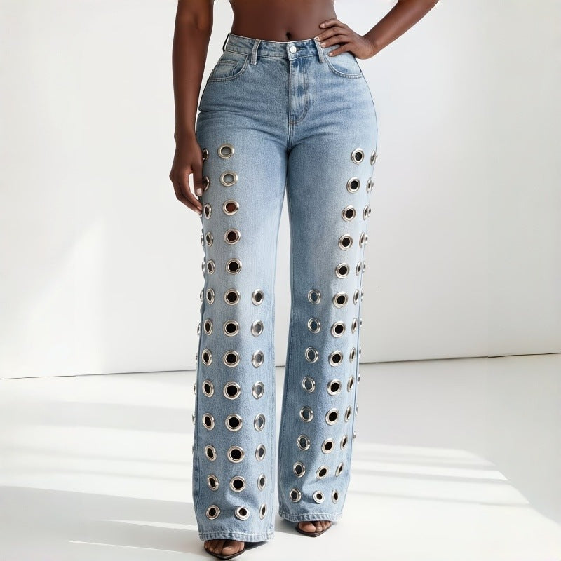 Women's Eyelet Detail Wide Leg Jeans