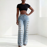 Women's Eyelet Detail Wide Leg Jeans