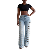 Women's Eyelet Detail Wide Leg Jeans