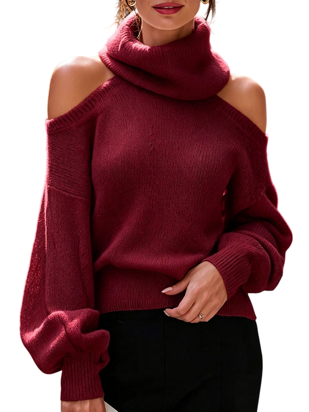 Women's Off Shoulder Turtleneck Sweater