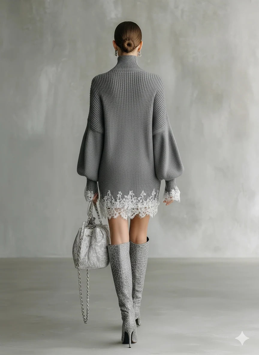 Women's Turtleneck Knit Mini Sweater Dress