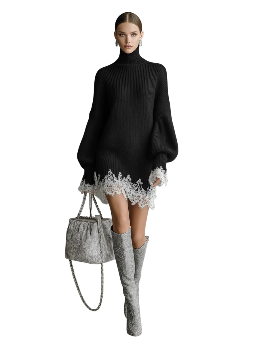 Women's Turtleneck Knit Mini Sweater Dress