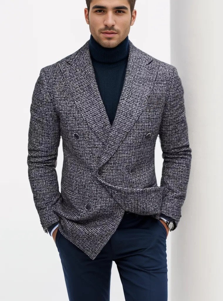 Men's Double Breasted Tweed Blazer