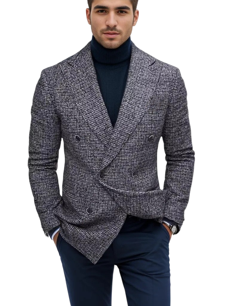 Men's Double Breasted Tweed Blazer