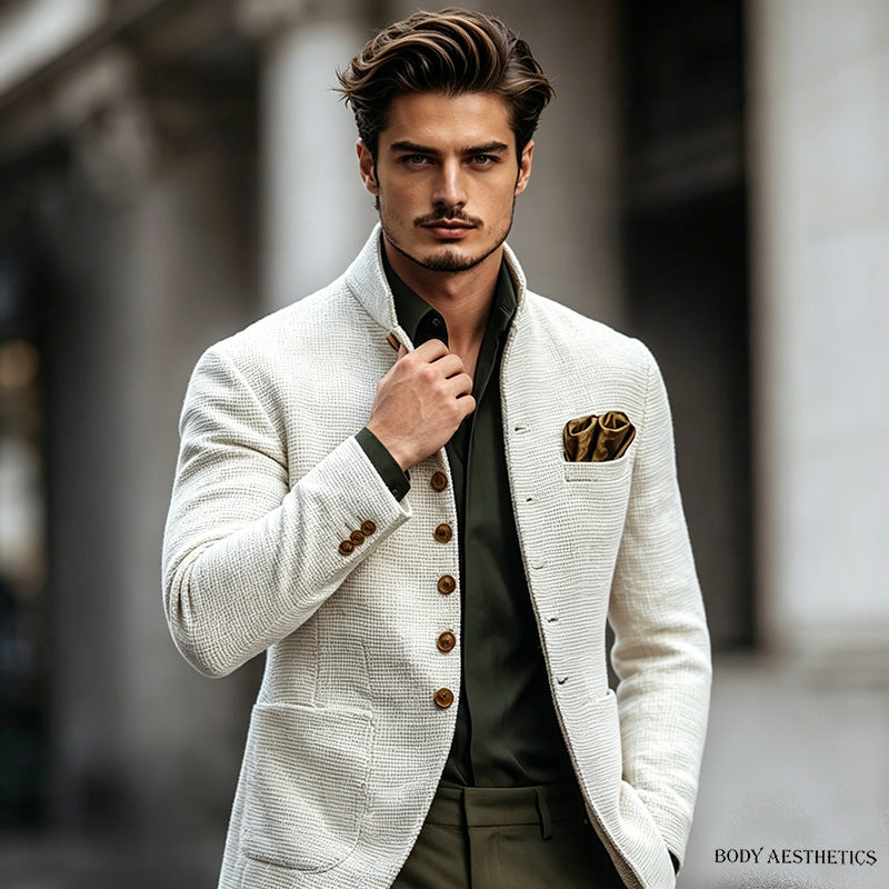Men's Textured Mandarin Collar Blazer