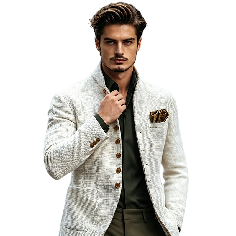 Men's Textured Mandarin Collar Blazer