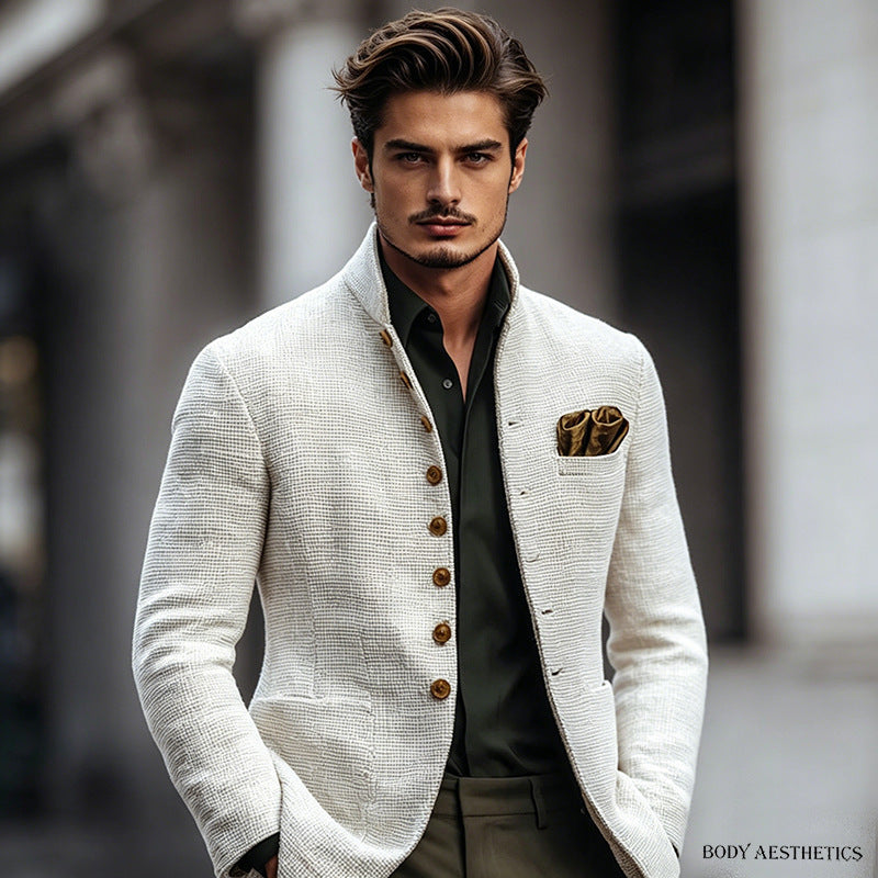 Men's Textured Mandarin Collar Blazer