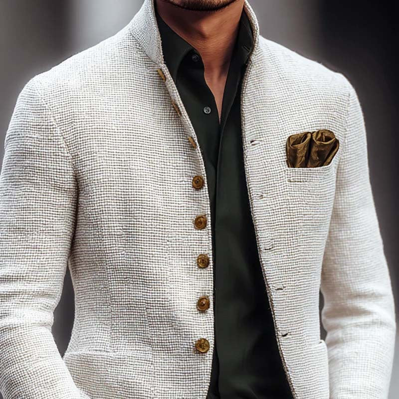 Men's Textured Mandarin Collar Blazer