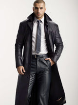 Men's Long Leather Trench Coat