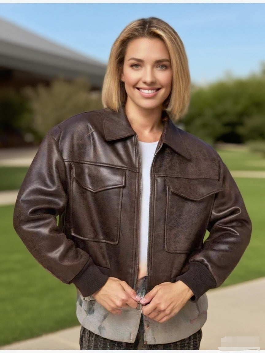 Women's Faux Leather Zip Up Jacket