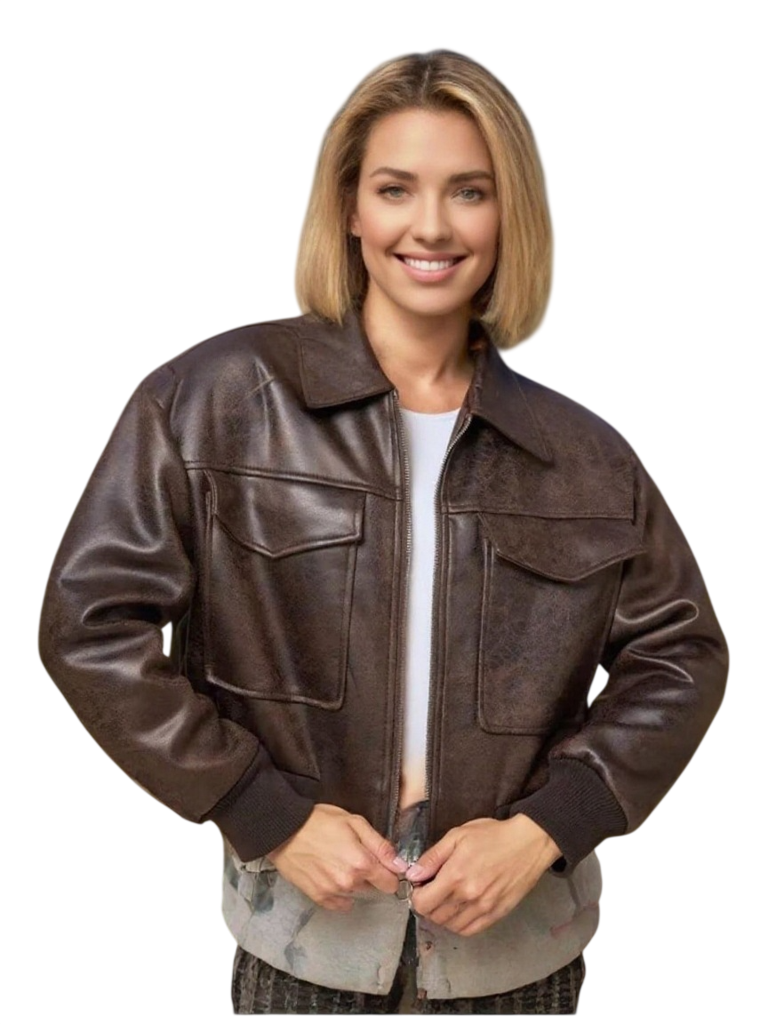 Women's Faux Leather Zip Up Jacket