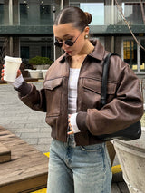 Women's Faux Leather Zip Up Jacket