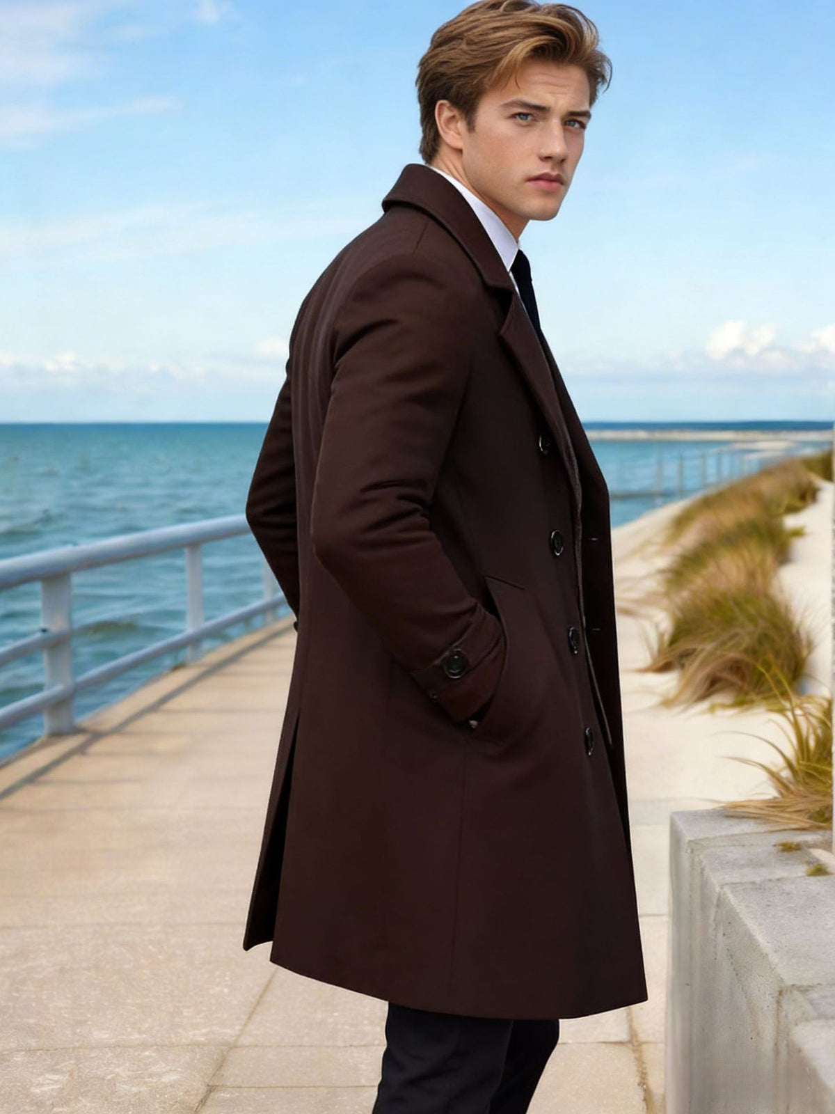 Men's Double Breasted Long Wool Coat