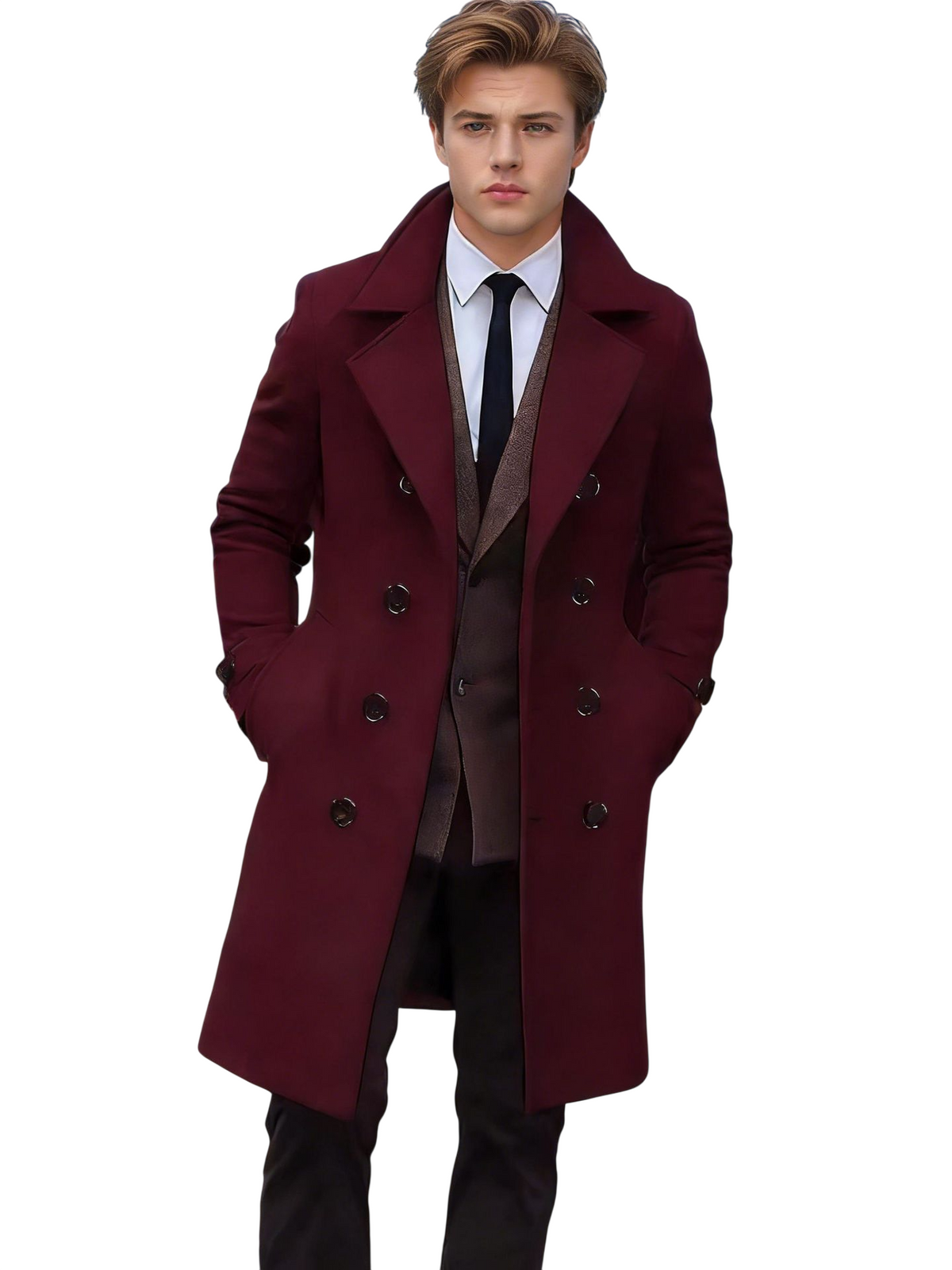 Men's Double Breasted Long Wool Coat
