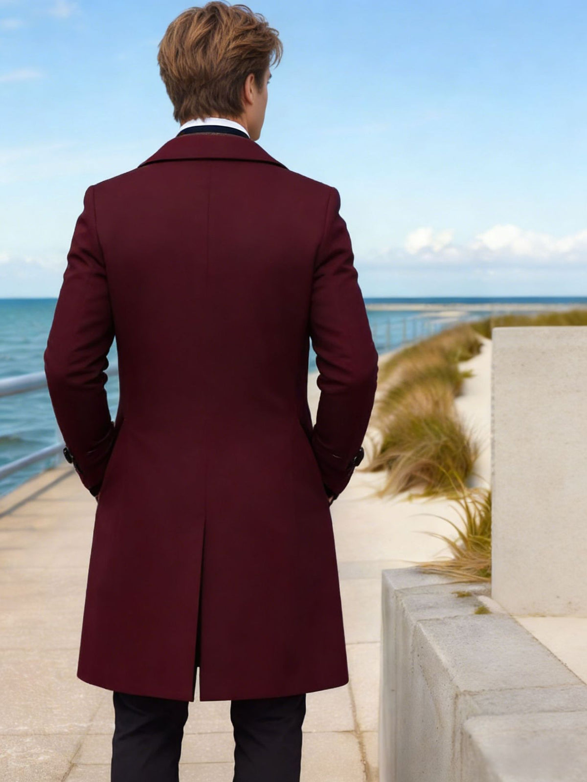 Men's Double Breasted Long Wool Coat