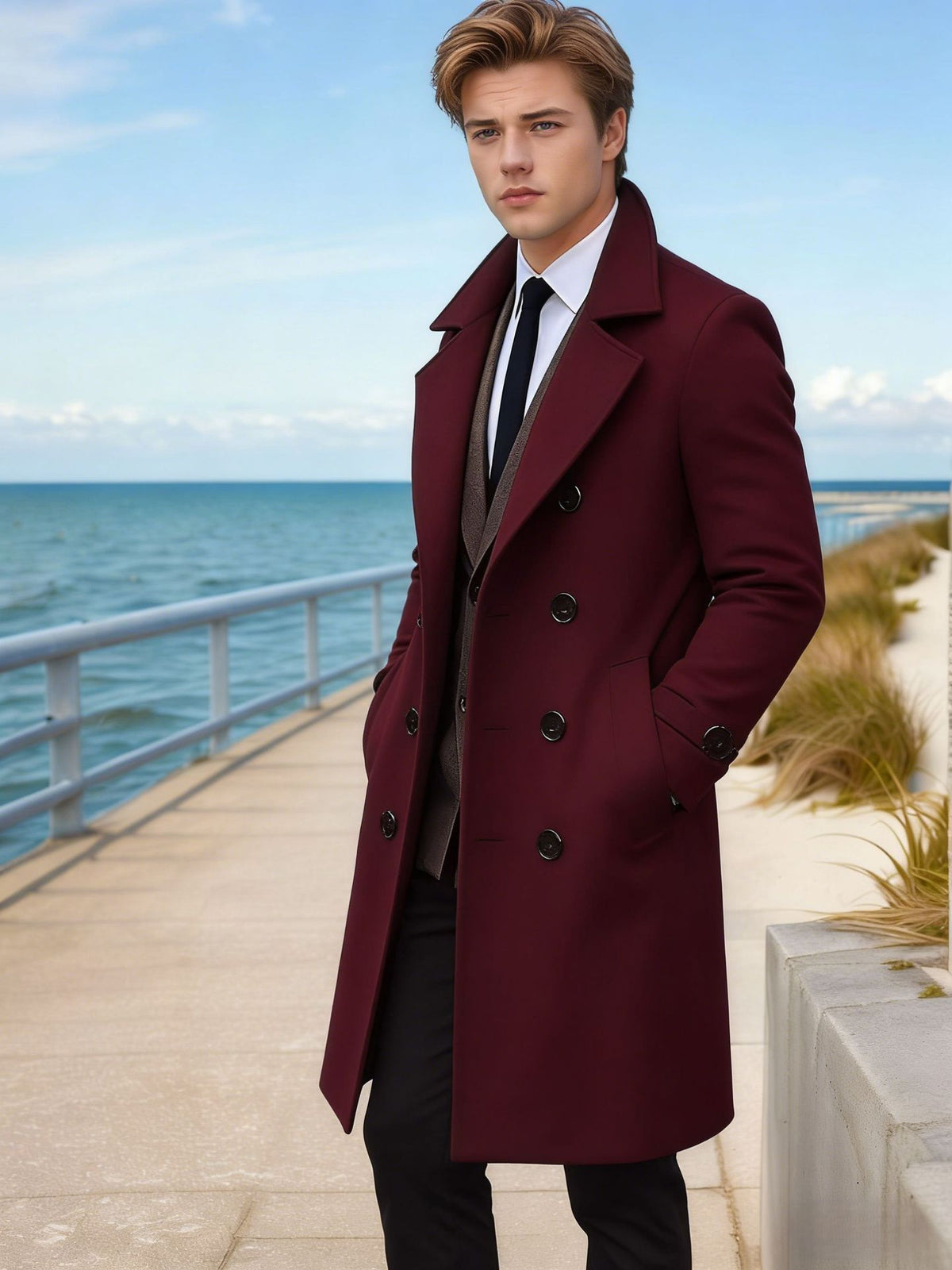 Men's Double Breasted Long Wool Coat