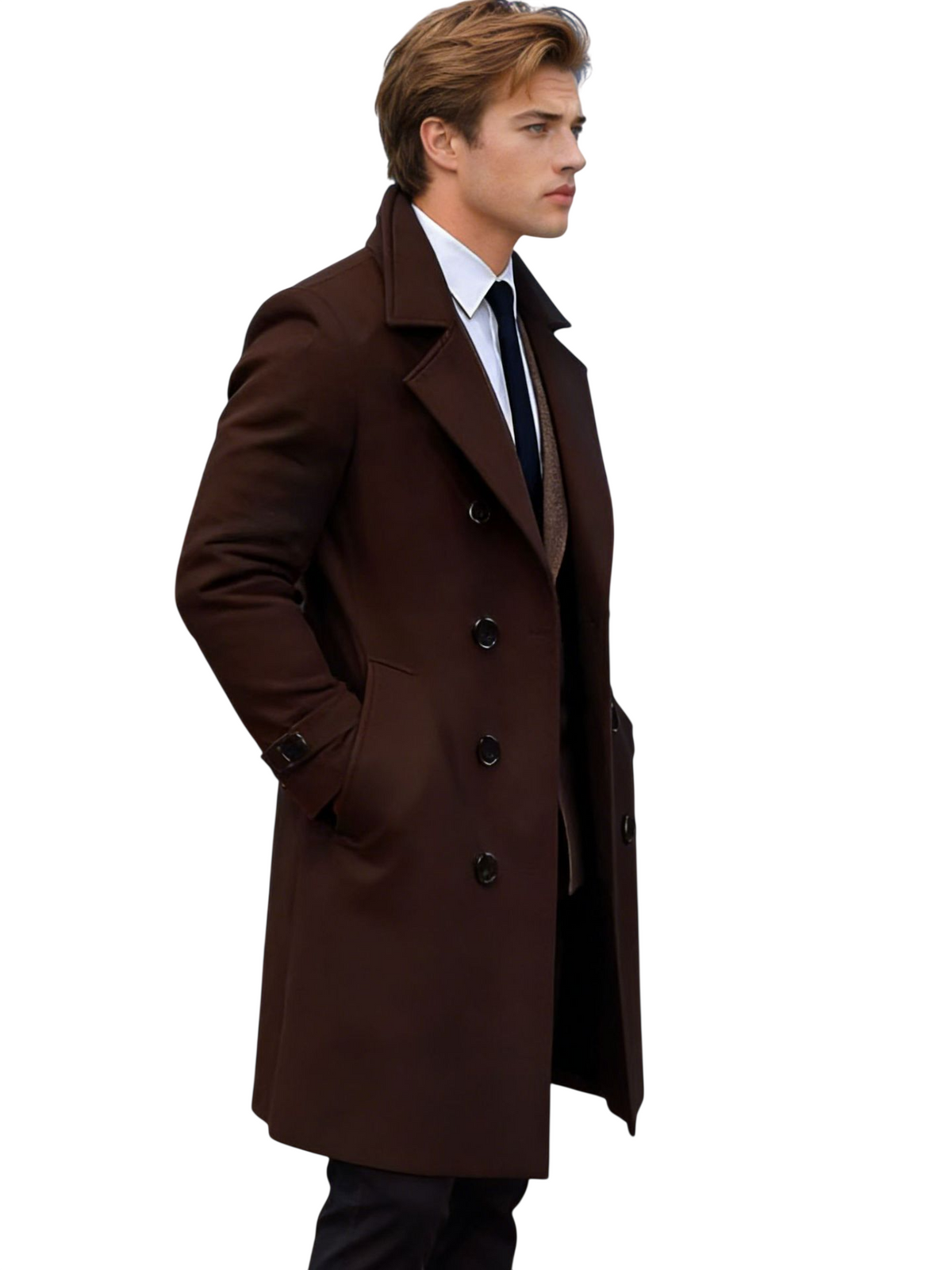 Men's Double Breasted Long Wool Coat