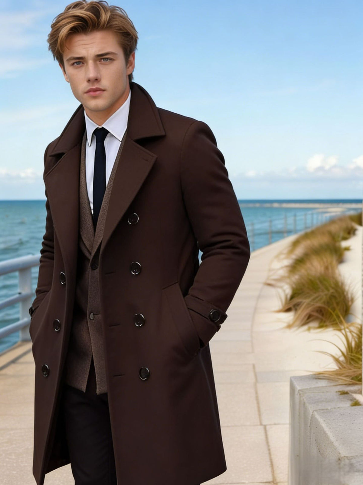 Men's Double Breasted Long Wool Coat