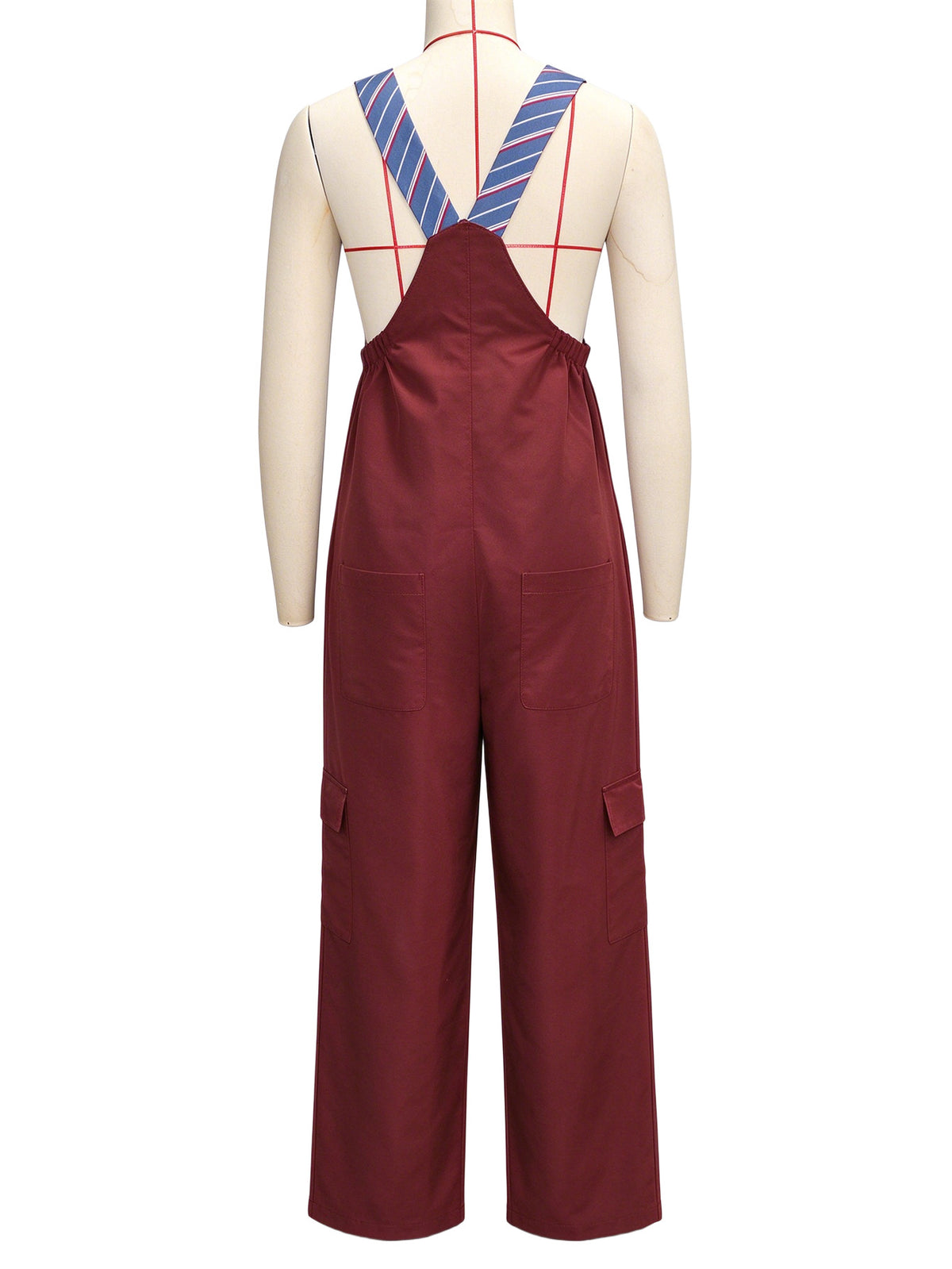 Women's Wide Leg Cargo Jumpsuit with Suspenders