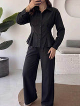 Women's Button Down Shirt and Wide Leg Pants Set