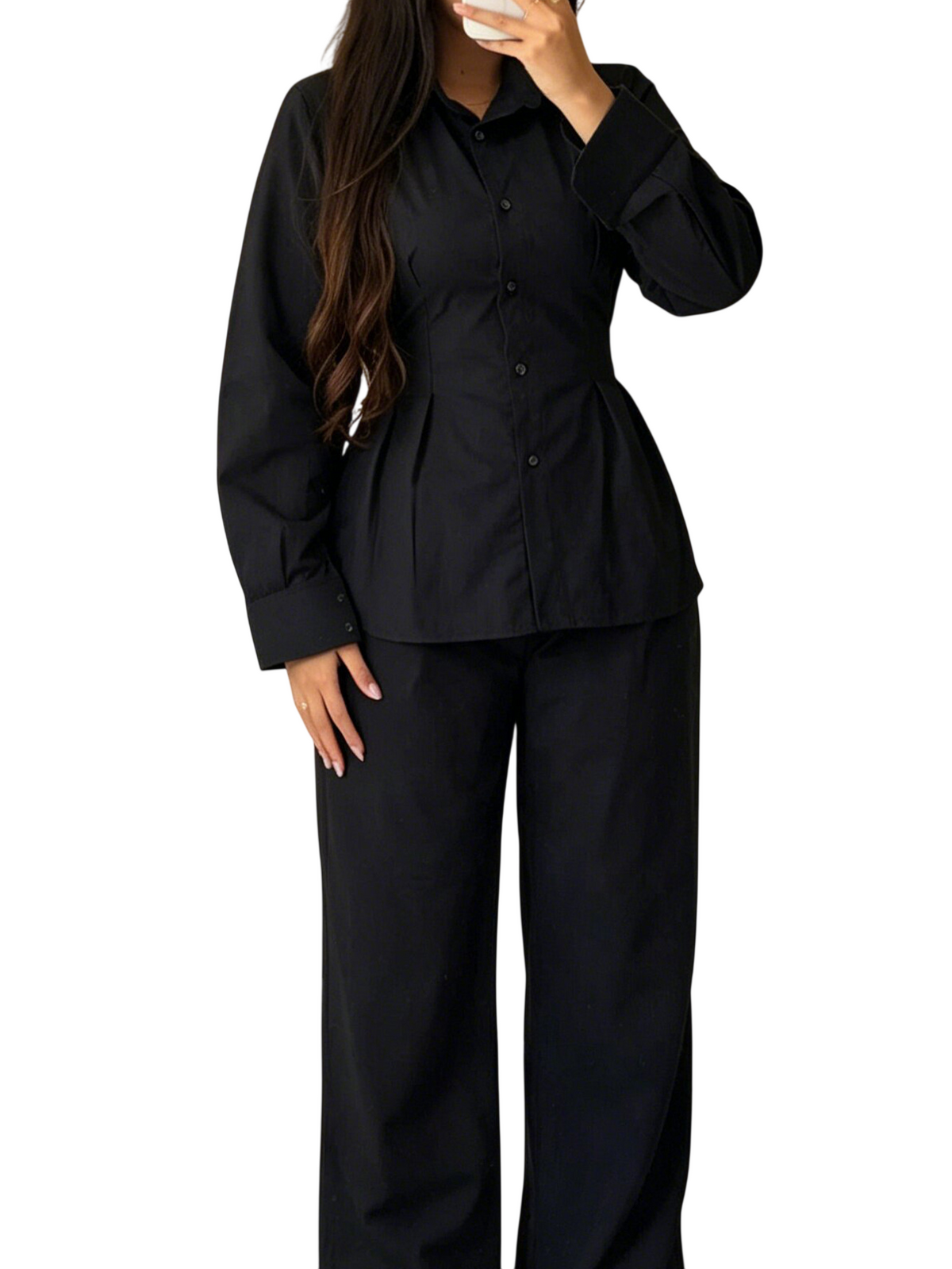 Women's Button Down Shirt and Wide Leg Pants Set