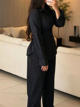 Women's Button Down Shirt and Wide Leg Pants Set