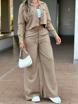 Women's Cropped Shirt and Wide Leg Pants Set