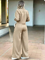 Women's Cropped Shirt and Wide Leg Pants Set