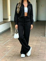 Women's Cropped Shirt and Wide Leg Pants Set