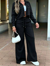Women's Cropped Shirt and Wide Leg Pants Set